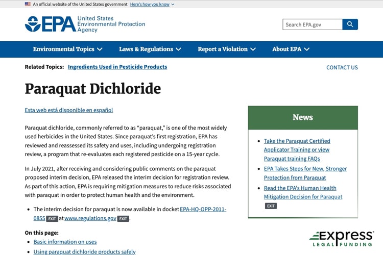 EPA Paraquat Status