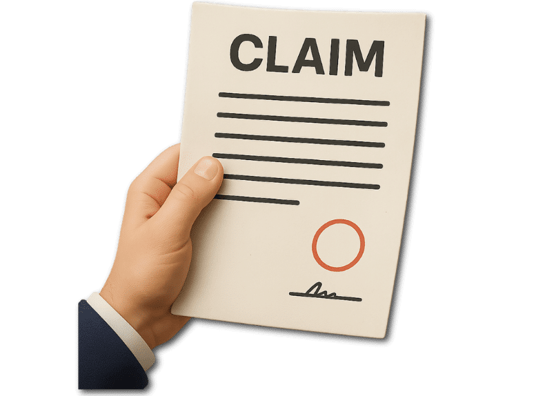 Illustration of a hand holding a legal document labeled