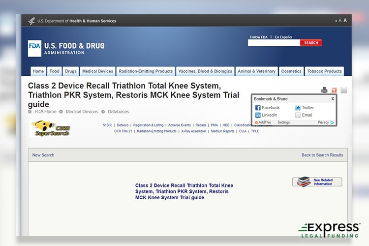 Knee Implant Class 2 Recall