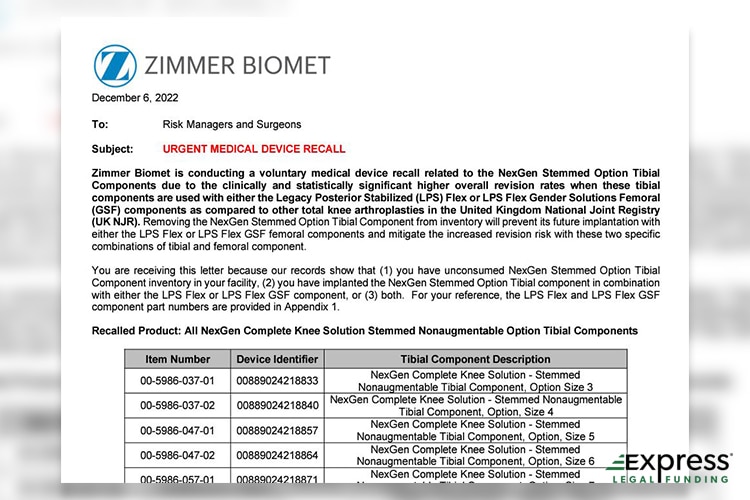 Zimmer Biomet Medical Device Recall