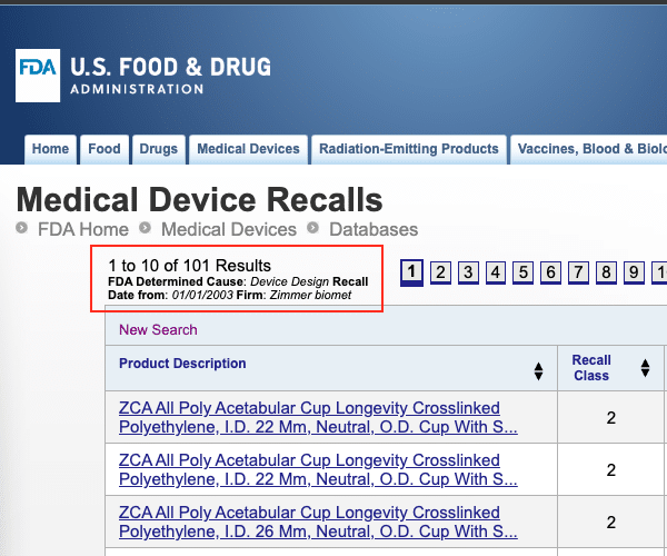 Zimmer Biomet design defect device recall