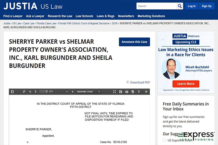 Sherrye Parker vs Shelmar Property Owners Association