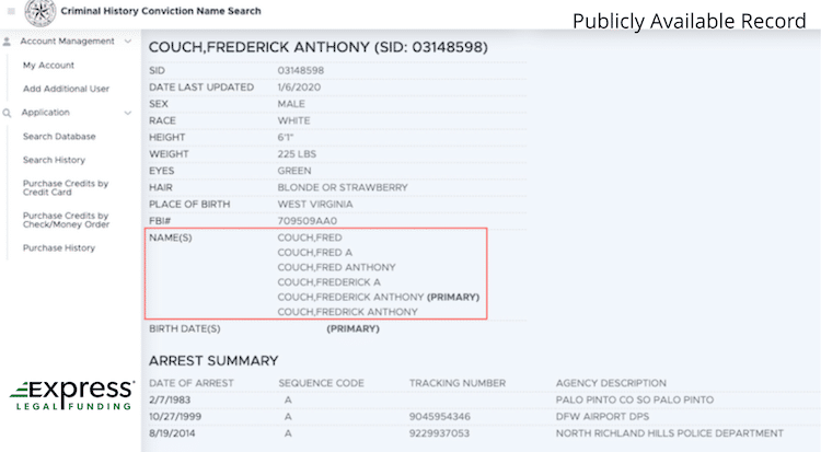 Frederick Anthony Couch arrest record