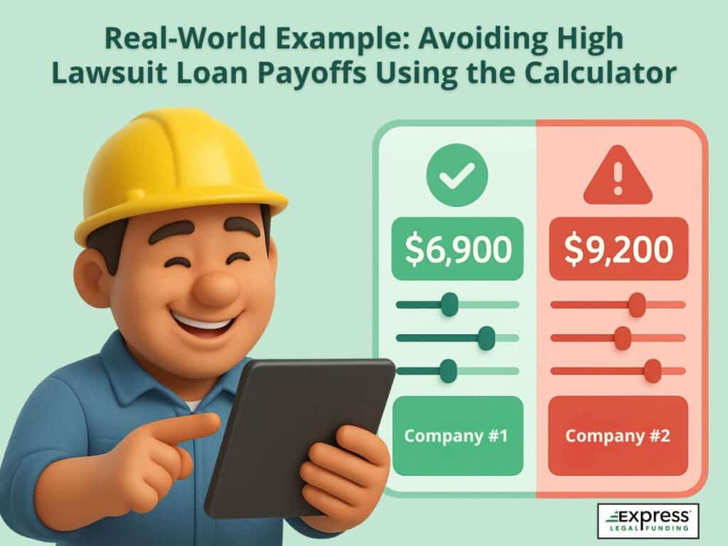 Man with hard hat compares calculator payoffs: ,900 vs. ,200 between two companies.