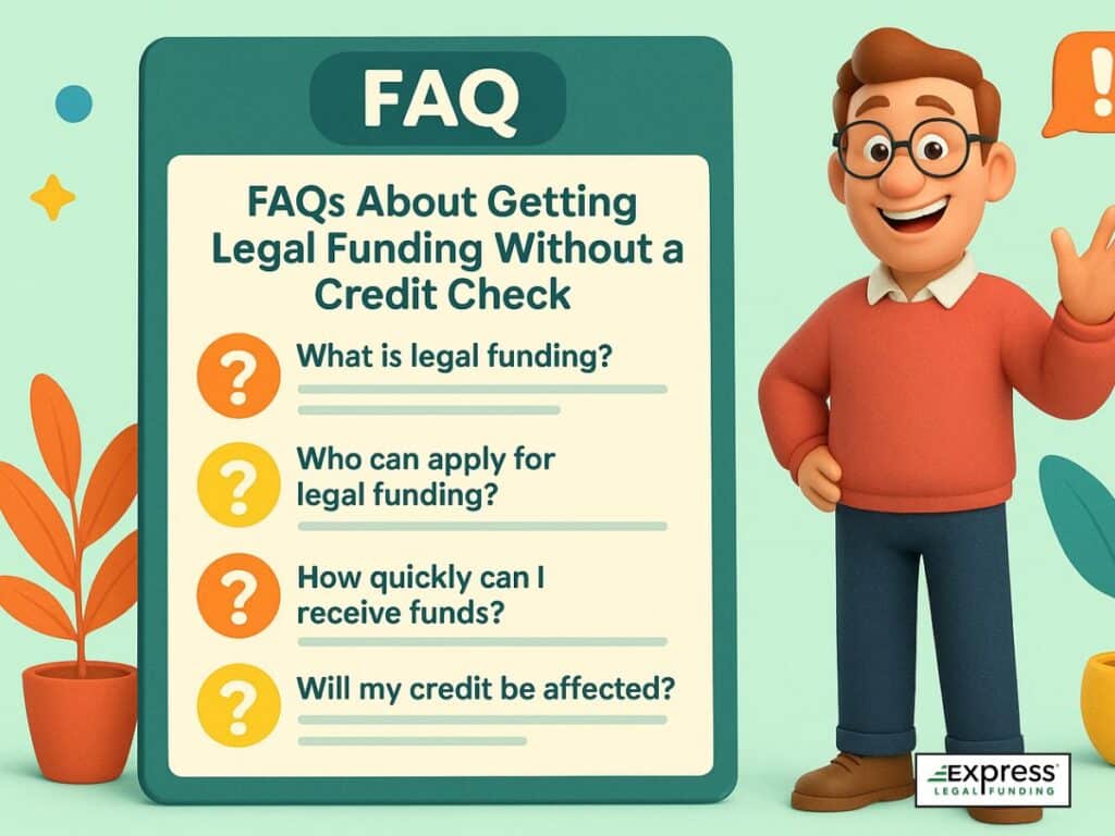 FAQs about pre-settlement legal funding without credit checks – Express Legal Funding answers common questions about approval, credit impact, and how fast you can get money.