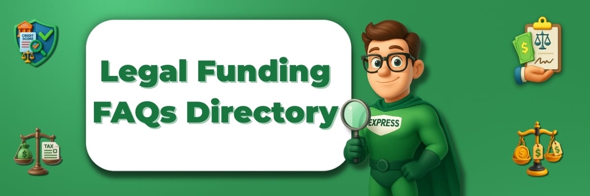 Legal Funding FAQs Directory banner for Express Legal Funding website.