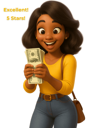 Happy woman holding pre-settlement funding cash from Express Legal Funding.
