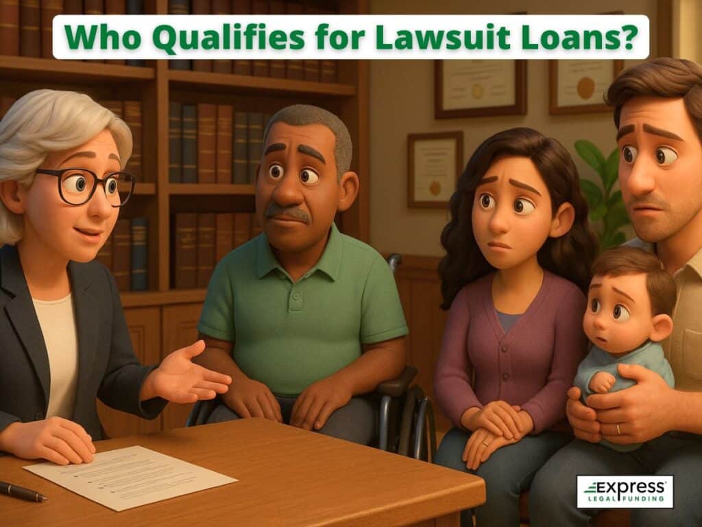Attorney discusses lawsuit loan eligibility with concerned plaintiff’s family, explaining pre-settlement funding options during an ongoing case.