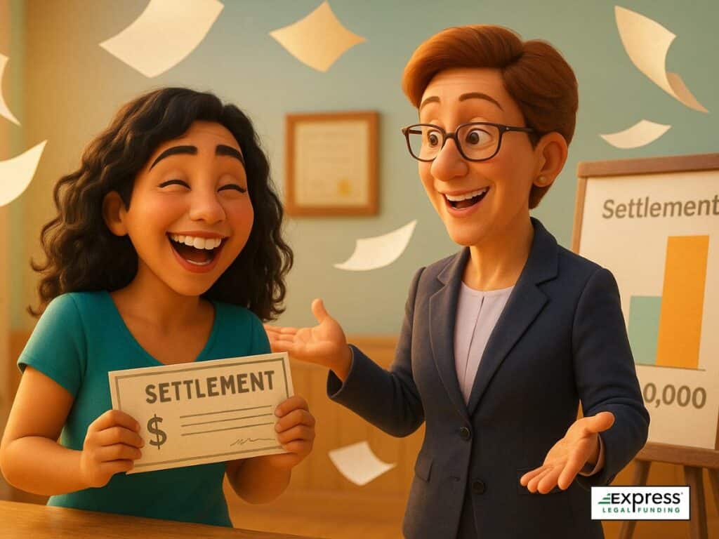 A plaintiff receiving settlement money after attorney fees and pre-settlement funding repayment.