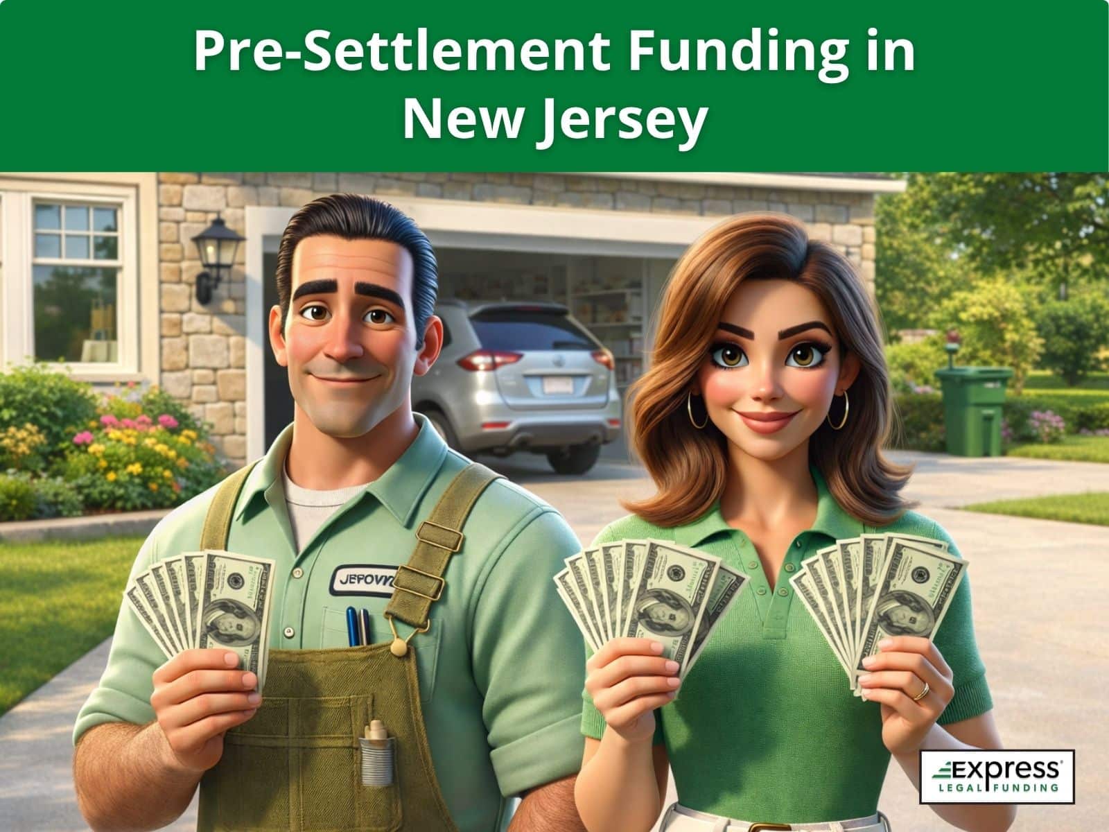 Couple holding cash after receiving pre-settlement funding in New Jersey while waiting for their personal injury case to settle.