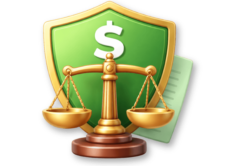 3D scales of justice and shield icon symbolizing Georgia Courts Access and Consumer Protection Act SB 69