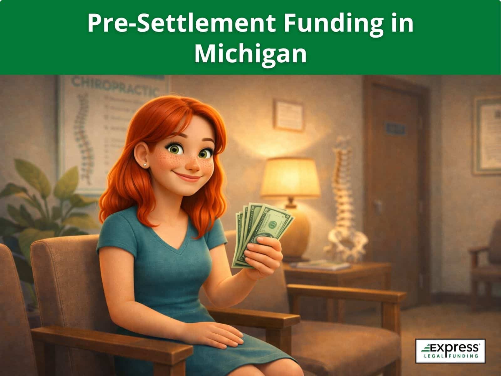 Injury victim holding cash after receiving pre-settlement funding in Michigan.
