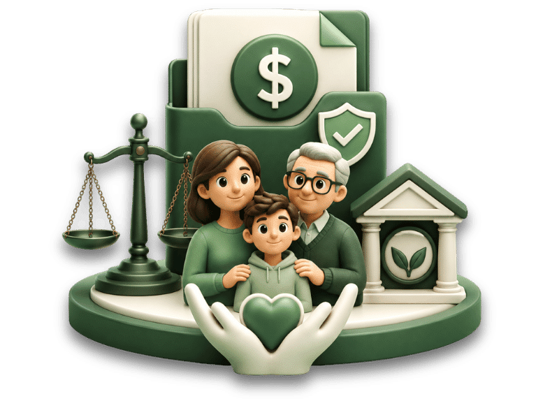 Wrongful death pre-settlement funding icon showing multiple beneficiaries with legal and financial symbols.