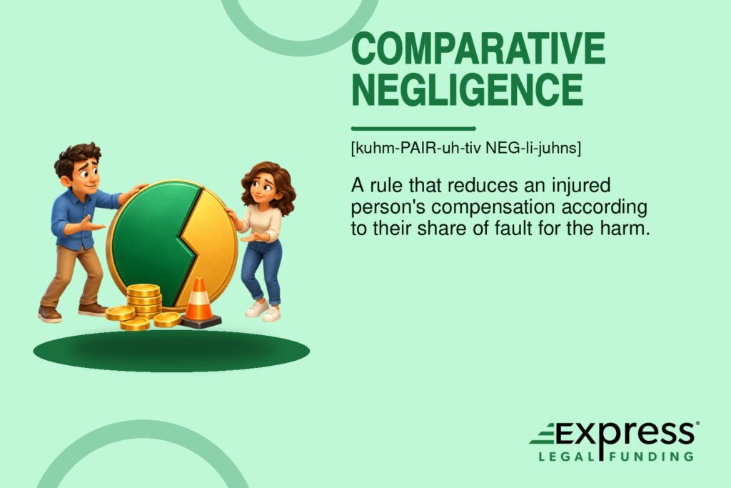 Comparative negligence definition with icon symbolizing comparative negligence.